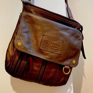 Fossil bronze genuine leather cross body purse.
